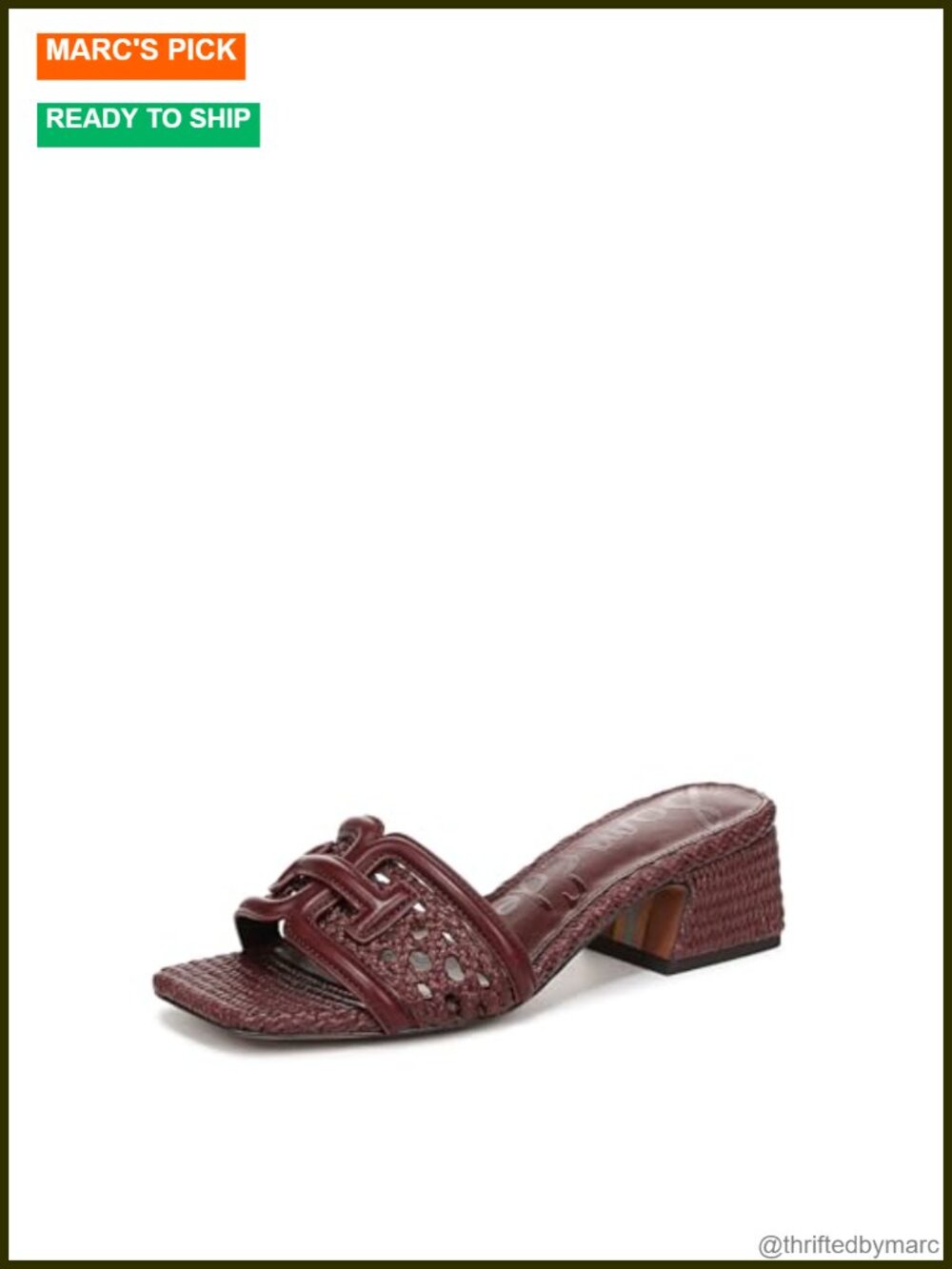 Sam Edelman Weave Slide Sandals Block Heel Slip-On Leather